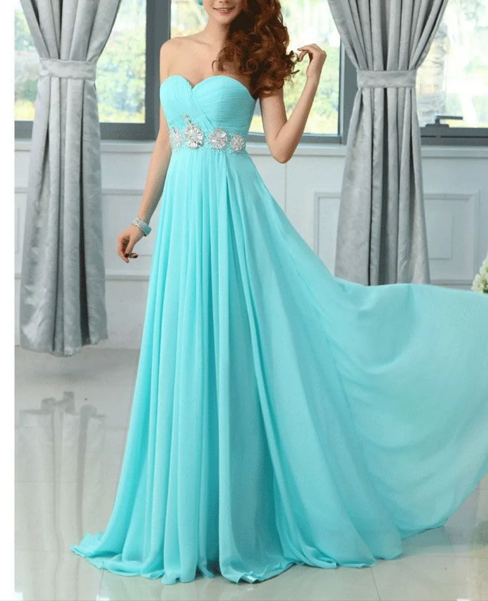 Chiffon turquoise colored  bridesmaid dress at Bling Brides Bouquet