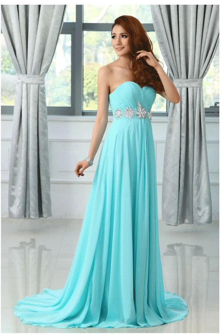 Chiffon turquoise colored  bridesmaid dress at Bling Brides Bouquet