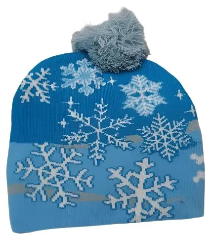 Christmas Light Blue Lighted Snowflake Child's Beanie Hat