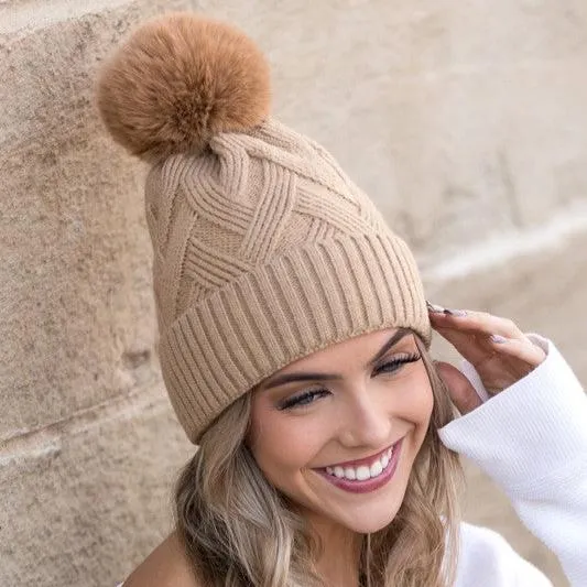 Chunky Knit Fur Pom Beanie