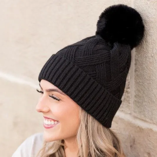 Chunky Knit Fur Pom Beanie