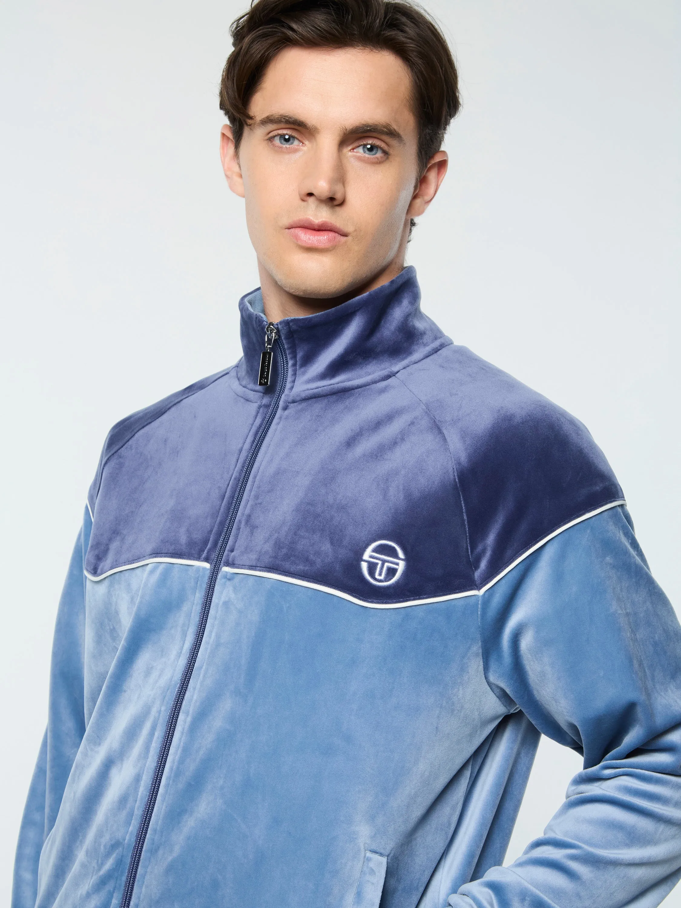 Cielo Velour Track Jacket- Faded Denim