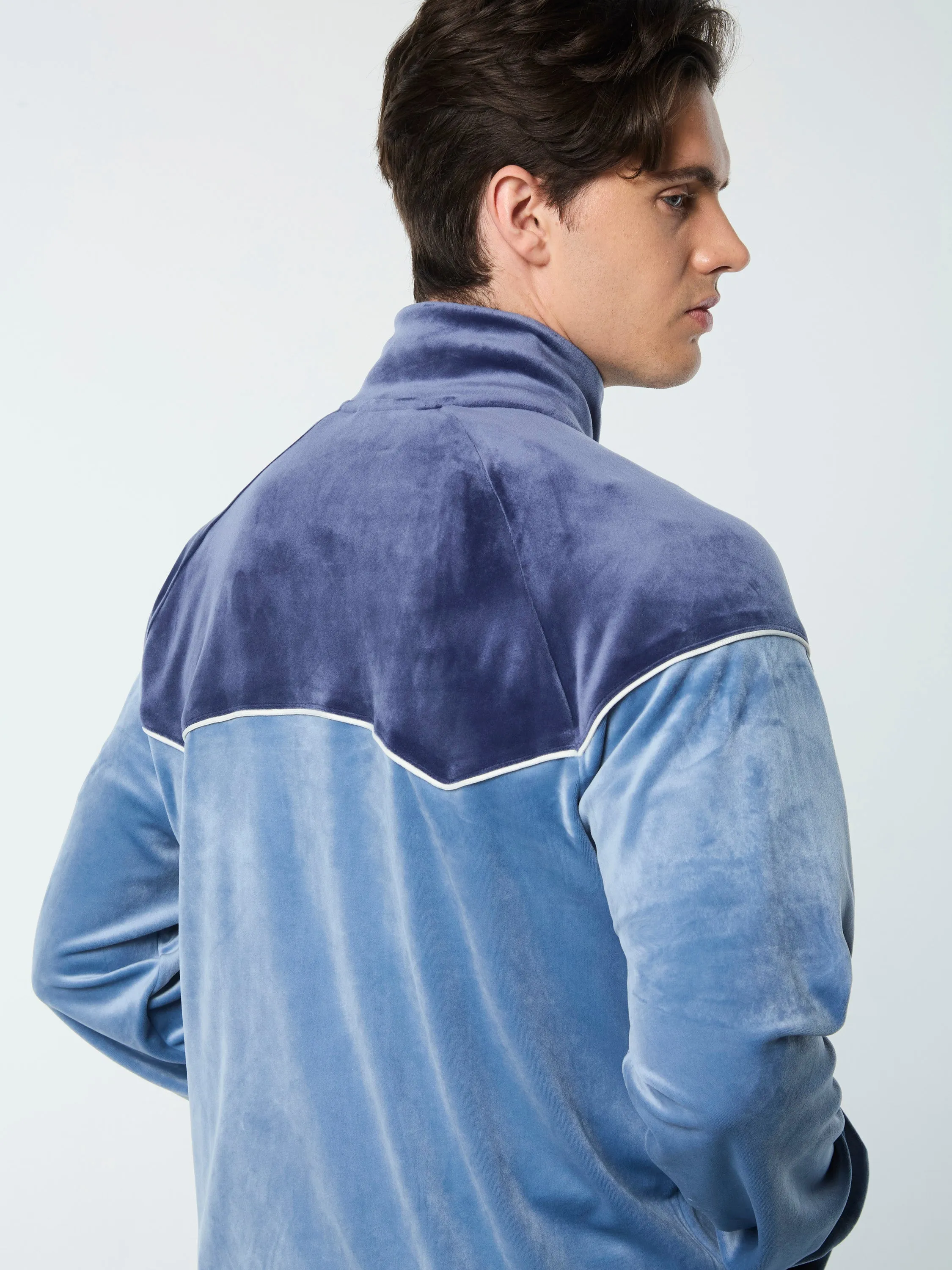 Cielo Velour Track Jacket- Faded Denim