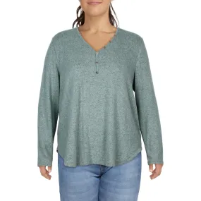 Coin 1804 Womens Plus Heathered Shirt Henley