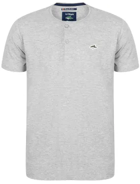 Cook Cotton Jersey T-Shirt with Henley Neckline in Light Grey Marl- Le Shark