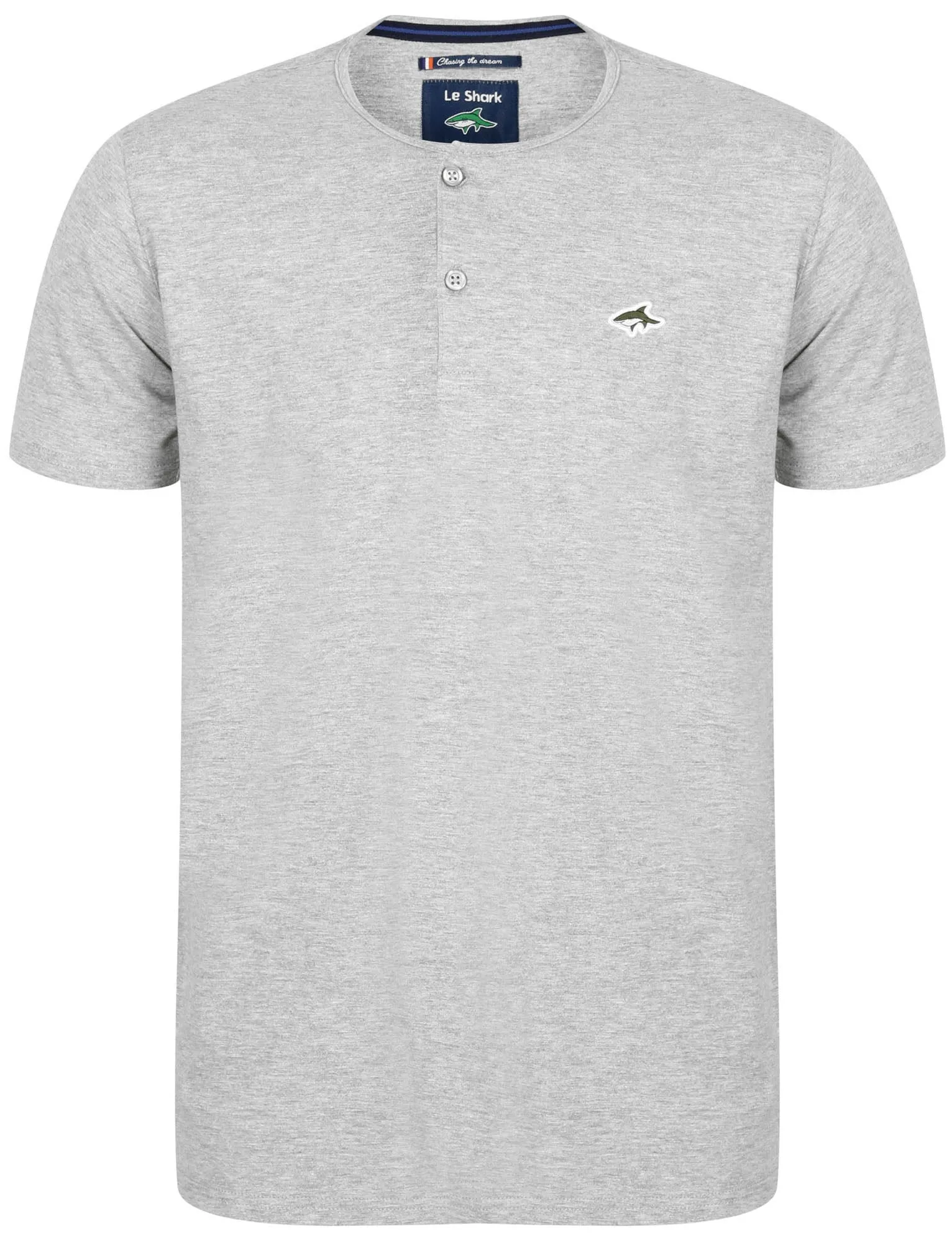 Cook Cotton Jersey T-Shirt with Henley Neckline in Light Grey Marl- Le Shark