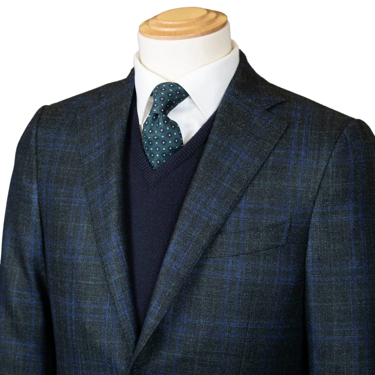 Dark Green & Blue Check Wool, Silk, & Cashmere Jacket