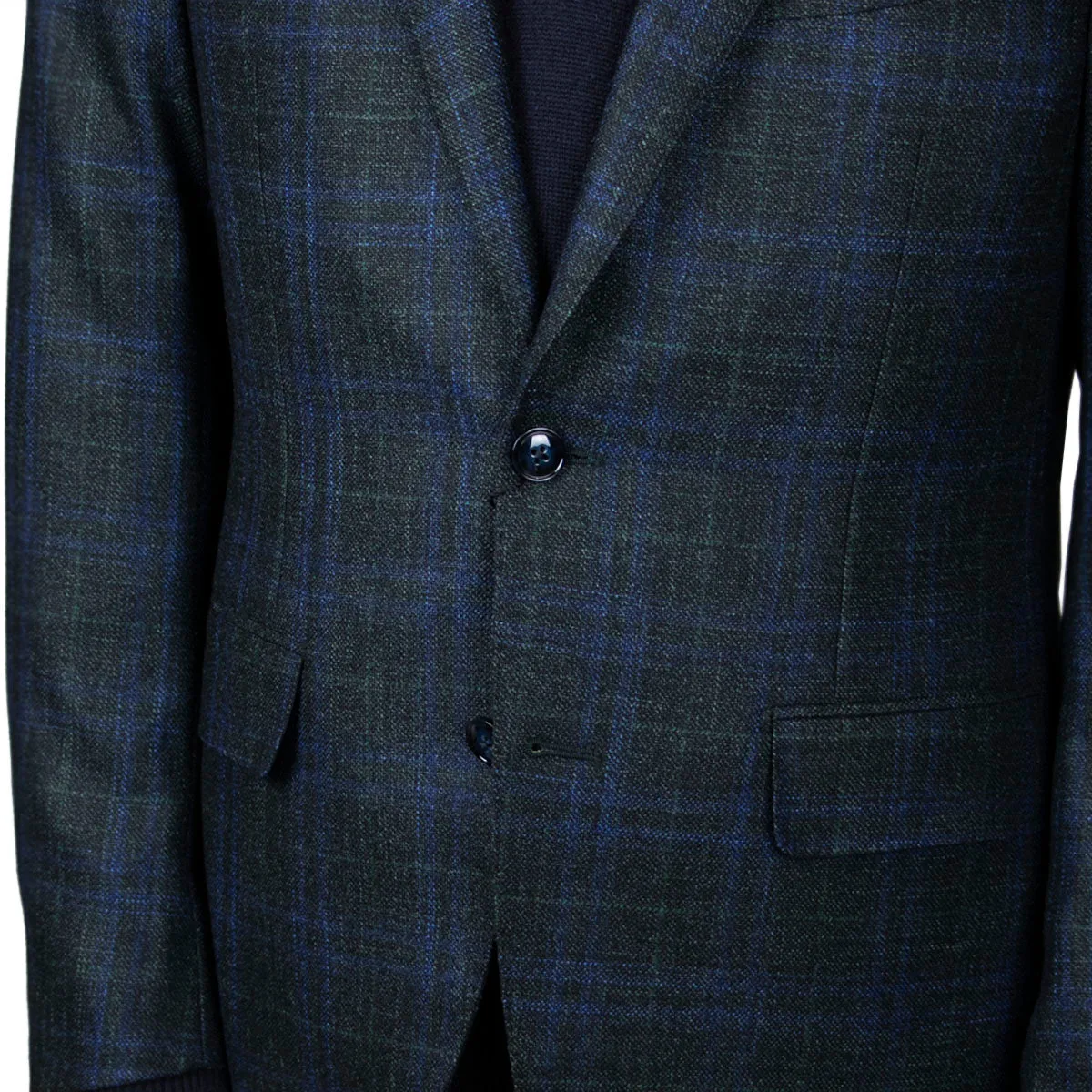 Dark Green & Blue Check Wool, Silk, & Cashmere Jacket