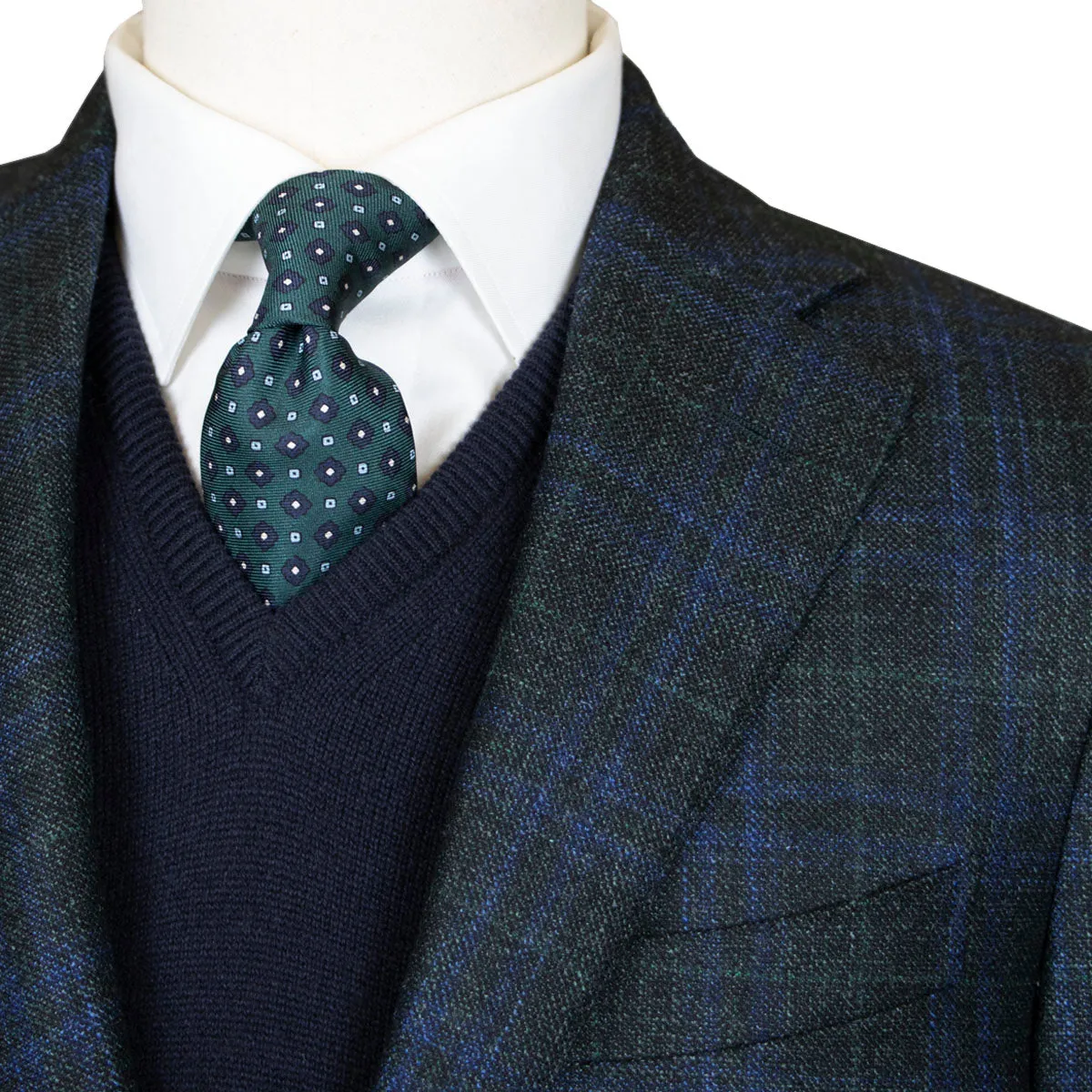 Dark Green & Blue Check Wool, Silk, & Cashmere Jacket