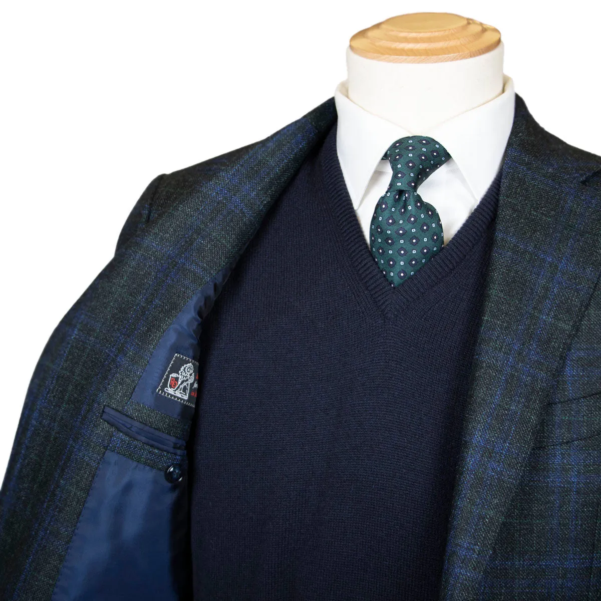 Dark Green & Blue Check Wool, Silk, & Cashmere Jacket