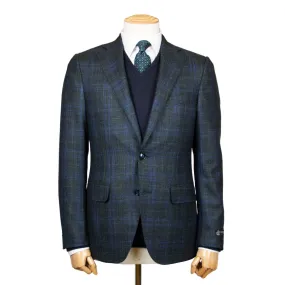 Dark Green & Blue Check Wool, Silk, & Cashmere Jacket