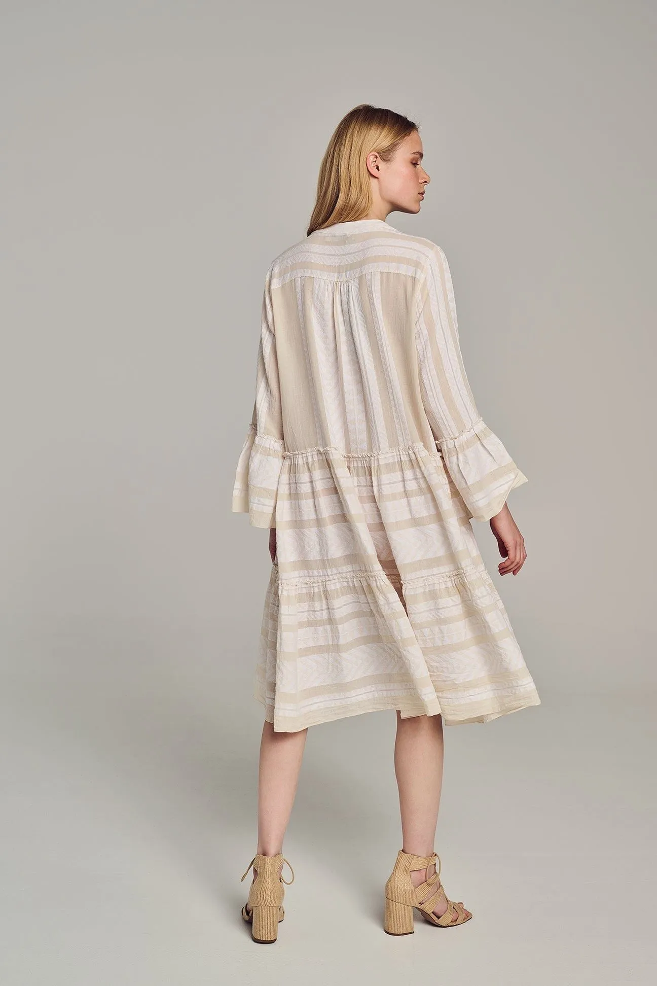 Devotion Twins Ella Midi Dress  023.370G | Ecru/Off White Cotton Dress | Clearance Final Sale