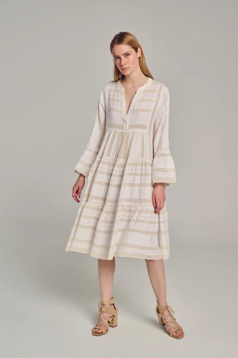 Devotion Twins Ella Midi Dress  023.370G | Ecru/Off White Cotton Dress | Clearance Final Sale