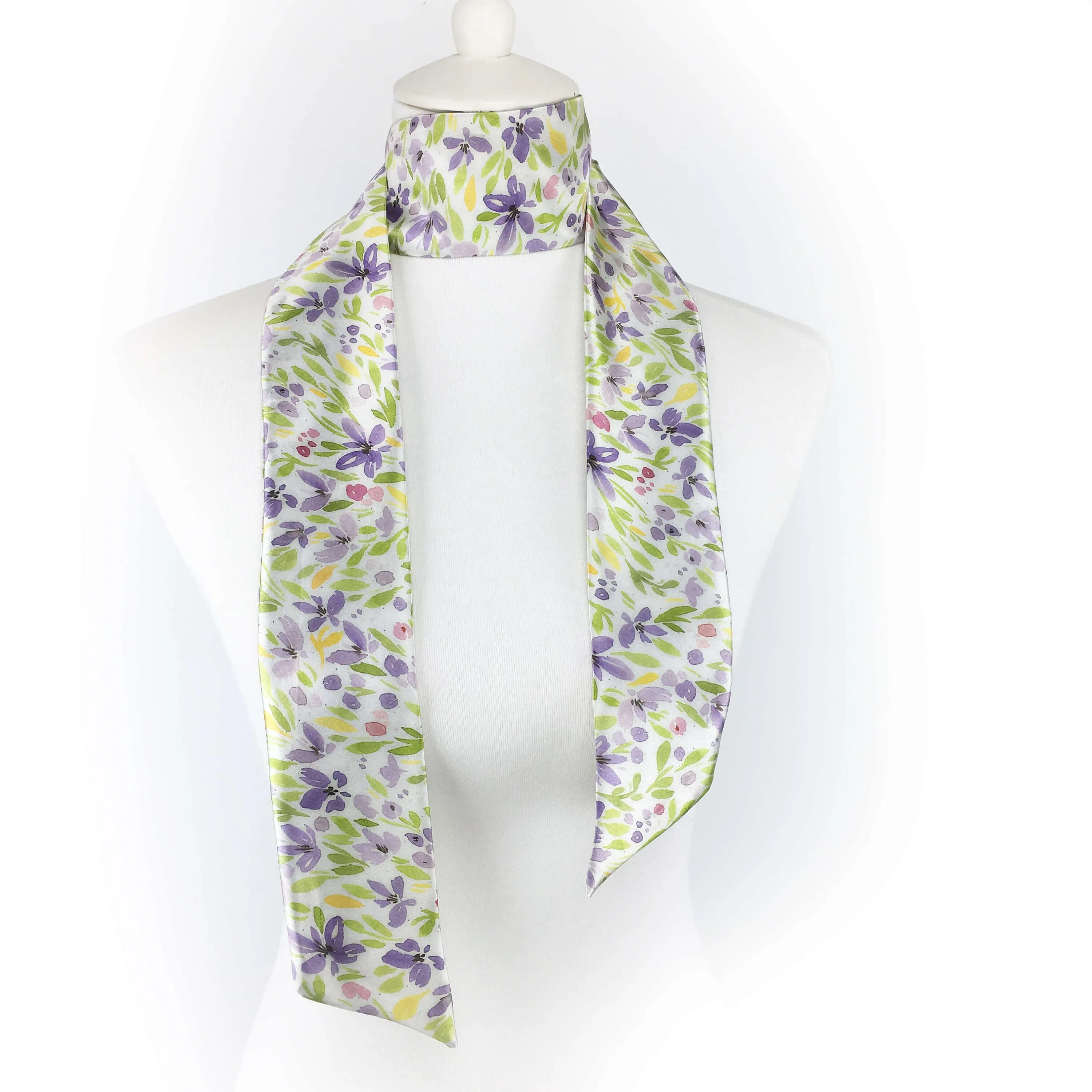 DitsyPrint Scarf, Skinny Scarf, Woman Scarf, All season scarf, Lightweight Scarf,ladies scarf, artist scarf, floral scarf, satin tie scarf