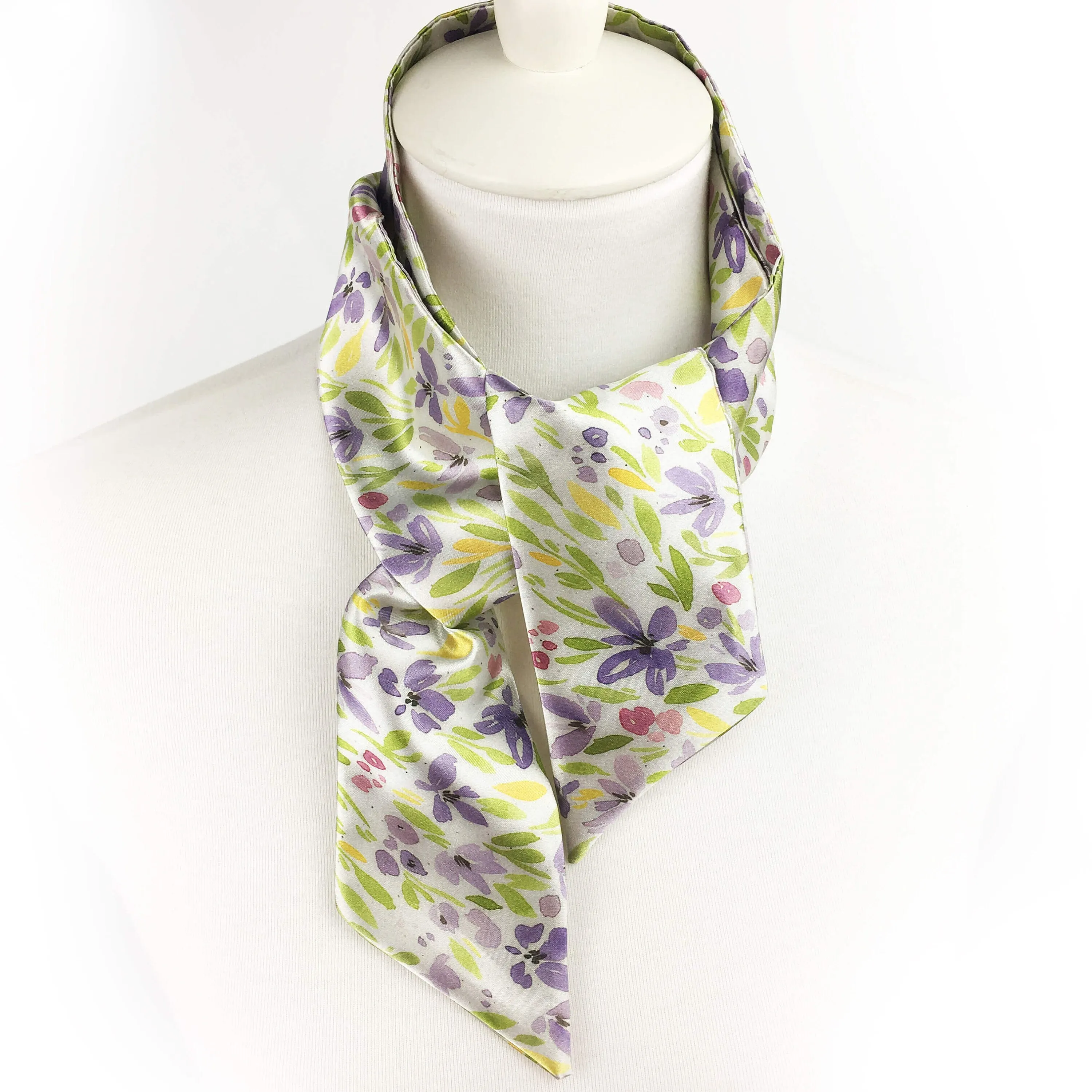 DitsyPrint Scarf, Skinny Scarf, Woman Scarf, All season scarf, Lightweight Scarf,ladies scarf, artist scarf, floral scarf, satin tie scarf