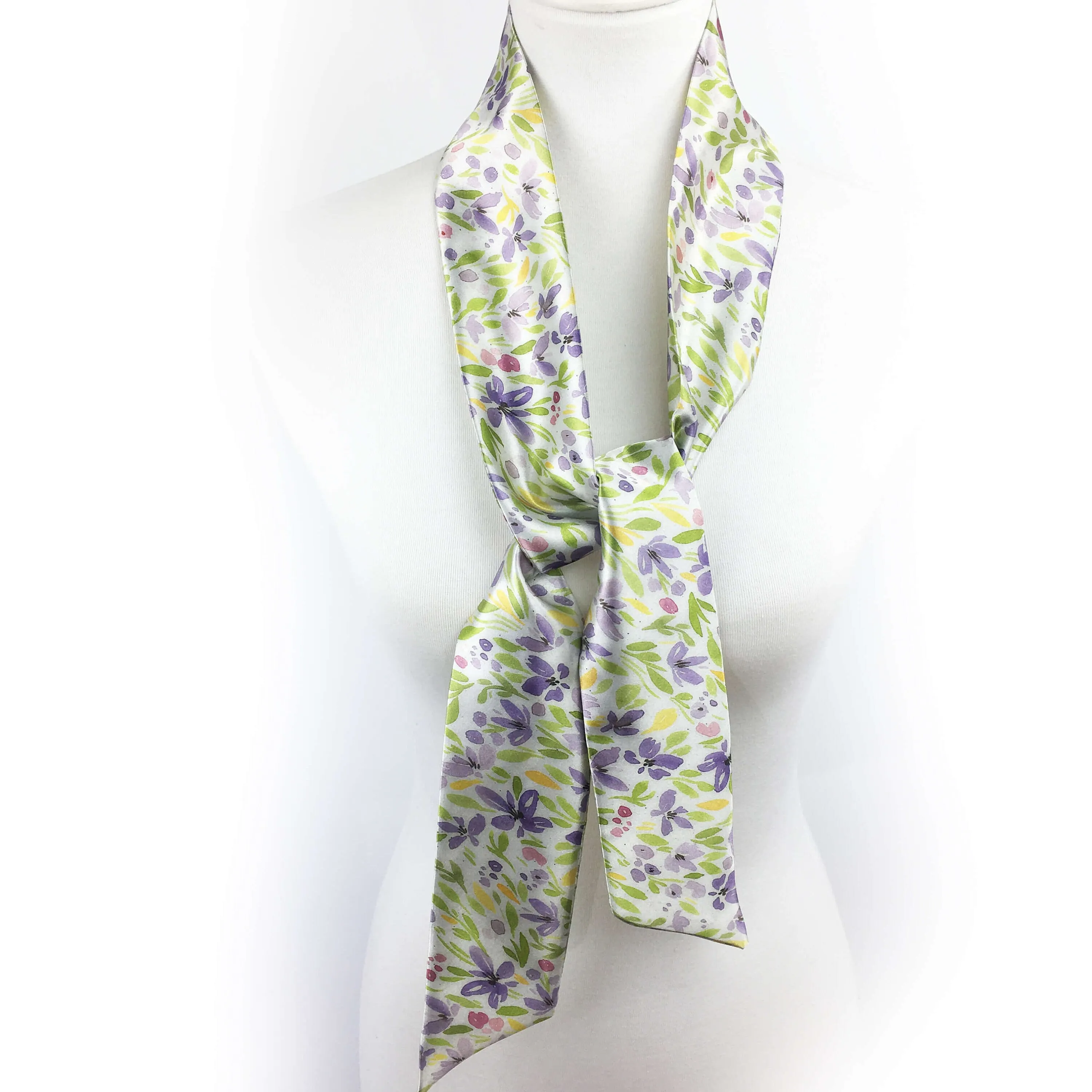 DitsyPrint Scarf, Skinny Scarf, Woman Scarf, All season scarf, Lightweight Scarf,ladies scarf, artist scarf, floral scarf, satin tie scarf