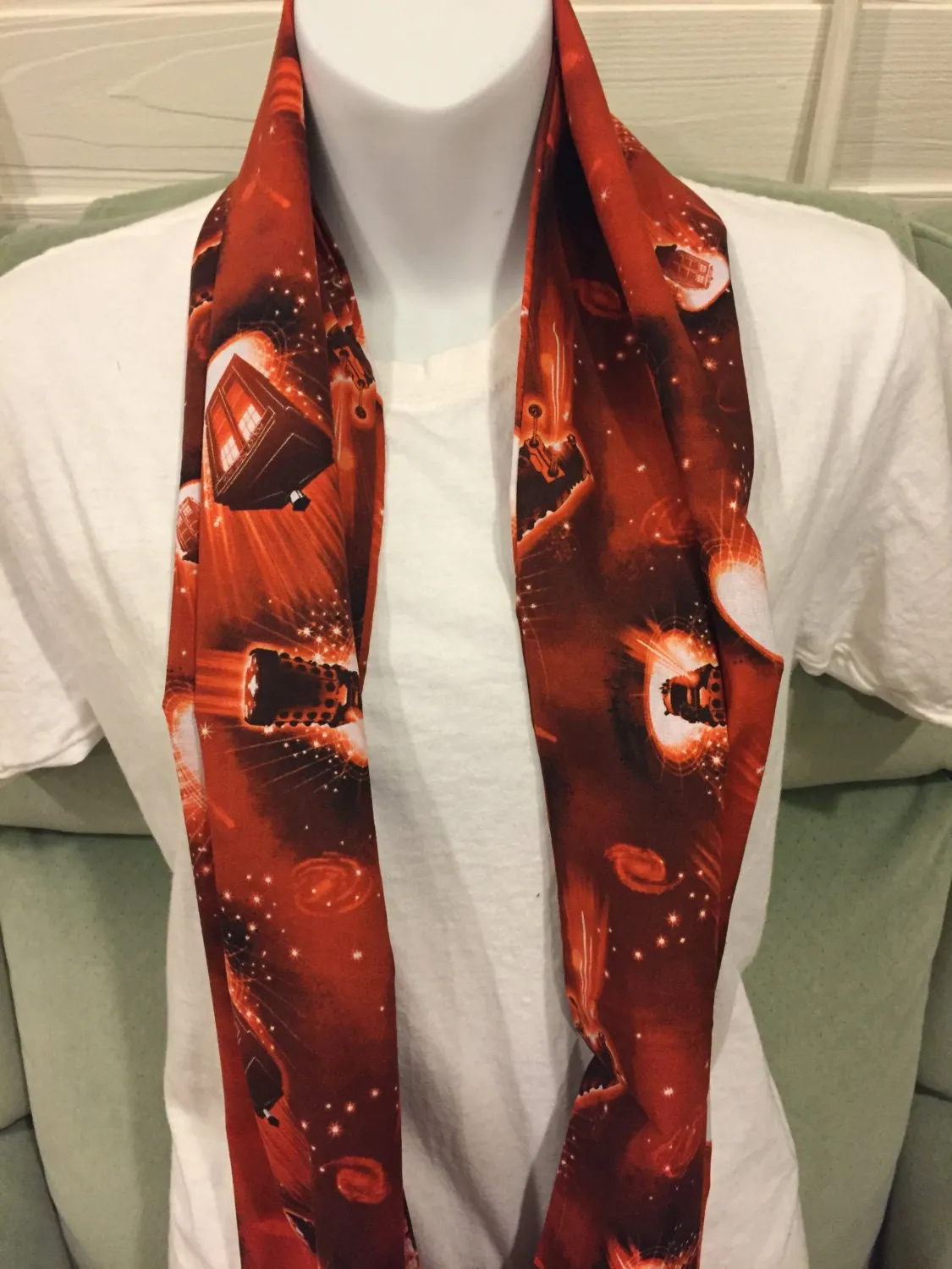 Doctor Who Tardis & Dalek Red Infinity Scarf - Allover Print Accessory | Whovian Fashion | Galactic Gift