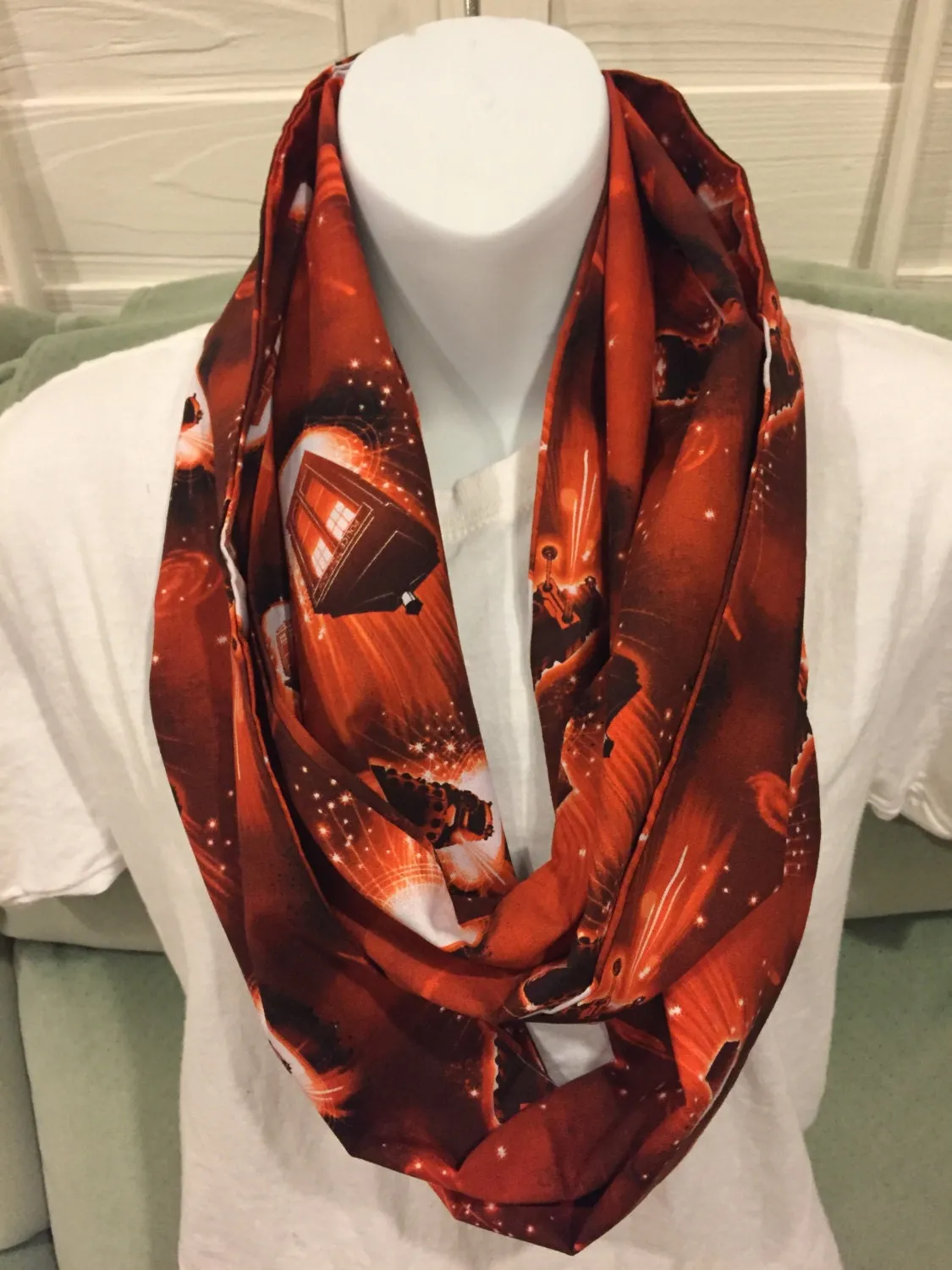 Doctor Who Tardis & Dalek Red Infinity Scarf - Allover Print Accessory | Whovian Fashion | Galactic Gift