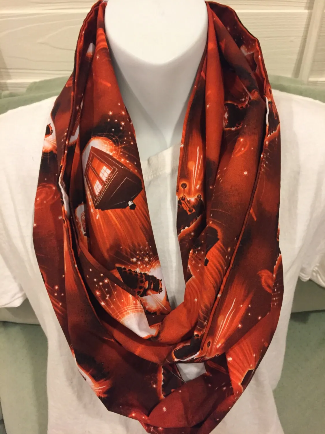 Doctor Who Tardis & Dalek Red Infinity Scarf - Allover Print Accessory | Whovian Fashion | Galactic Gift