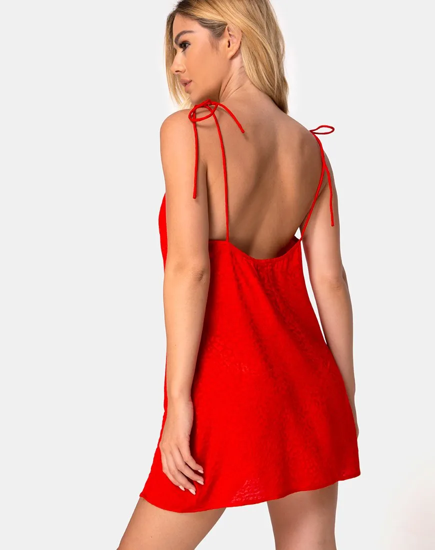 Doella Slip Dress in Satin Cheetah Red