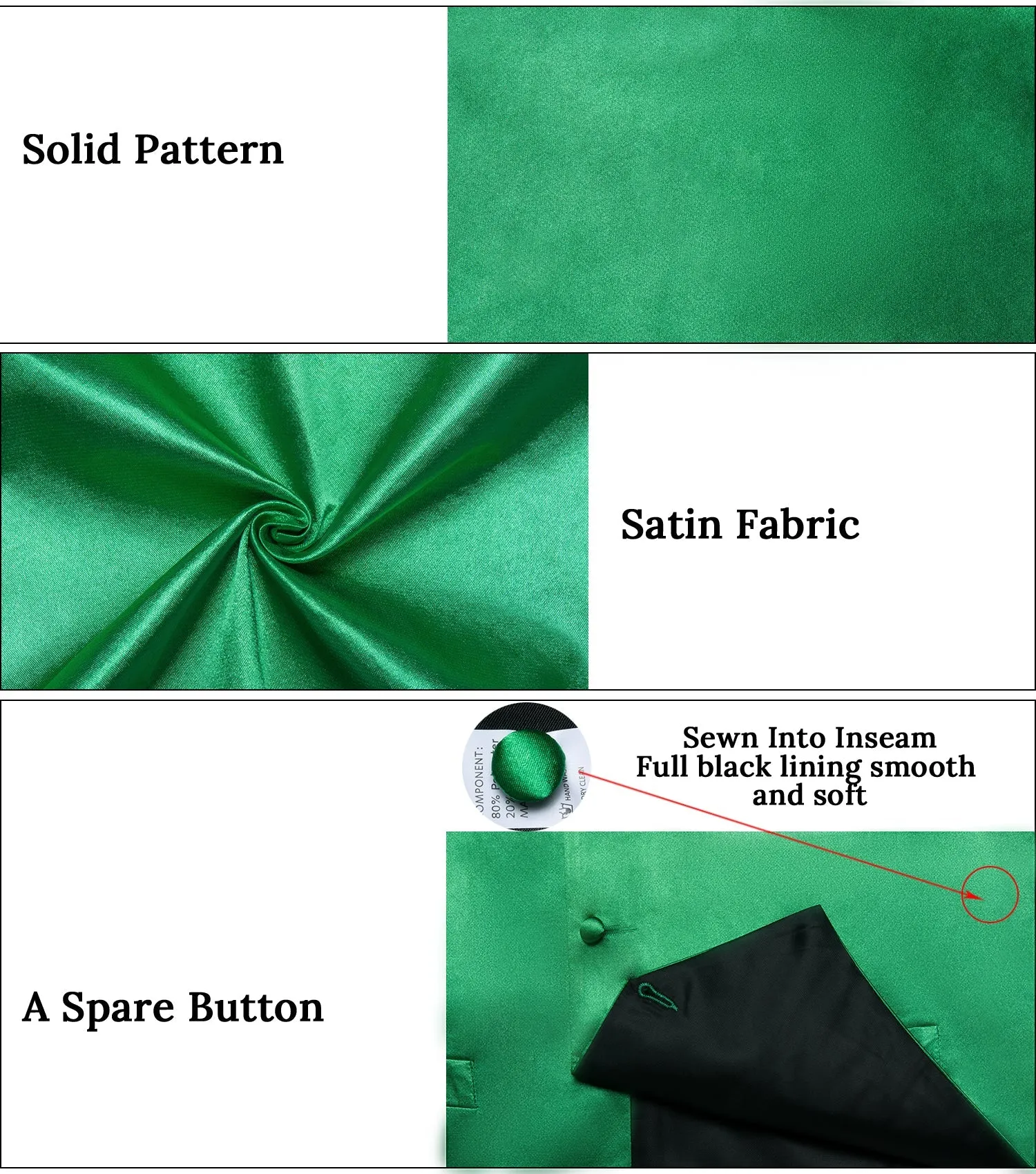 Emerald Green Solid Silk Men's Vest Hanky Cufflinks Bow Tie Set