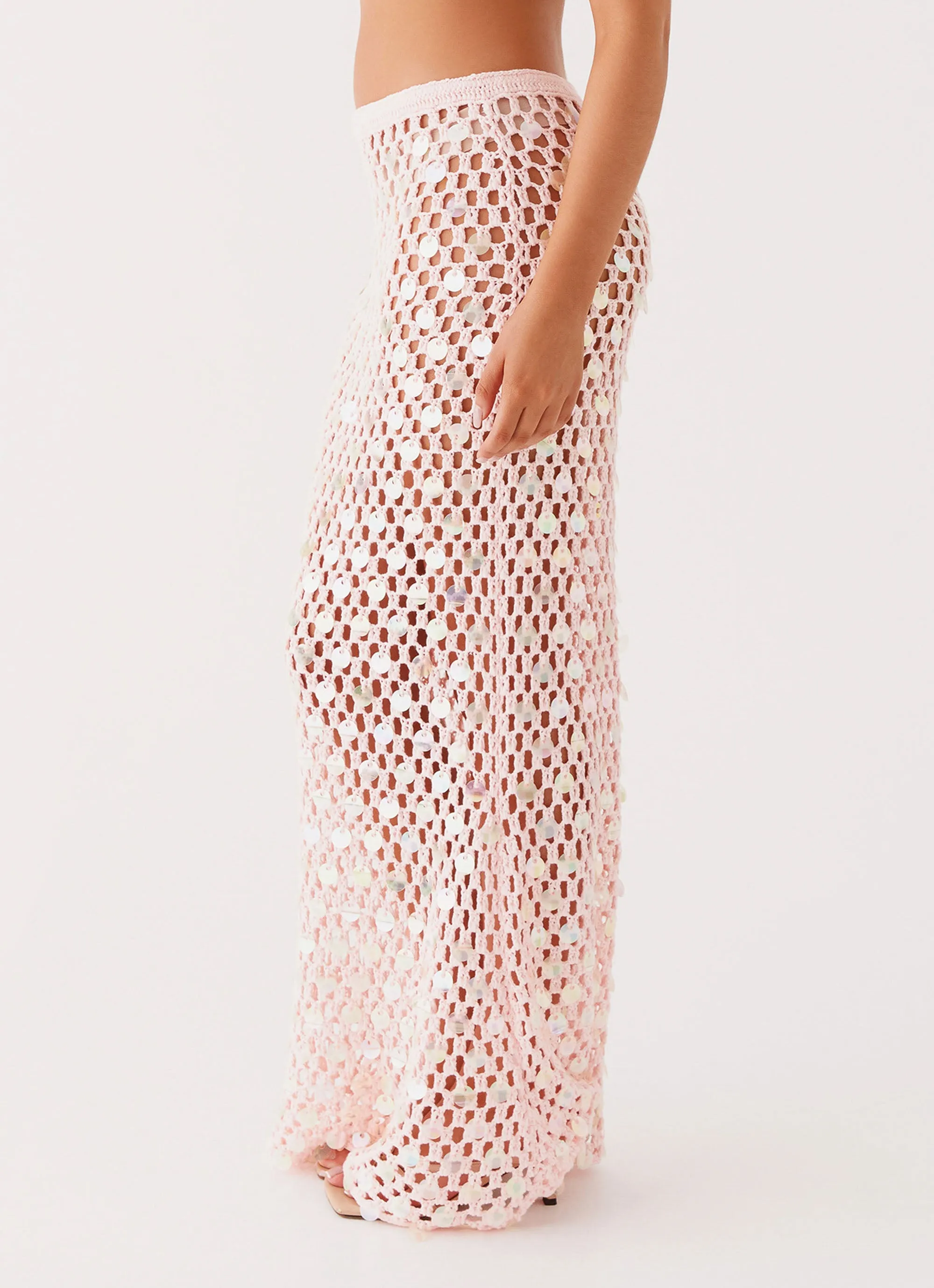 Evissa Crochet Maxi Skirt - Pink