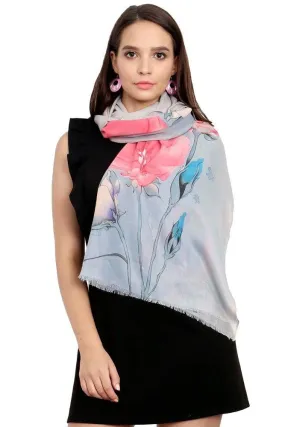 FabSeasons Pink Blue Viscose Colorful Floral Printed Soft & Stylish Scarf