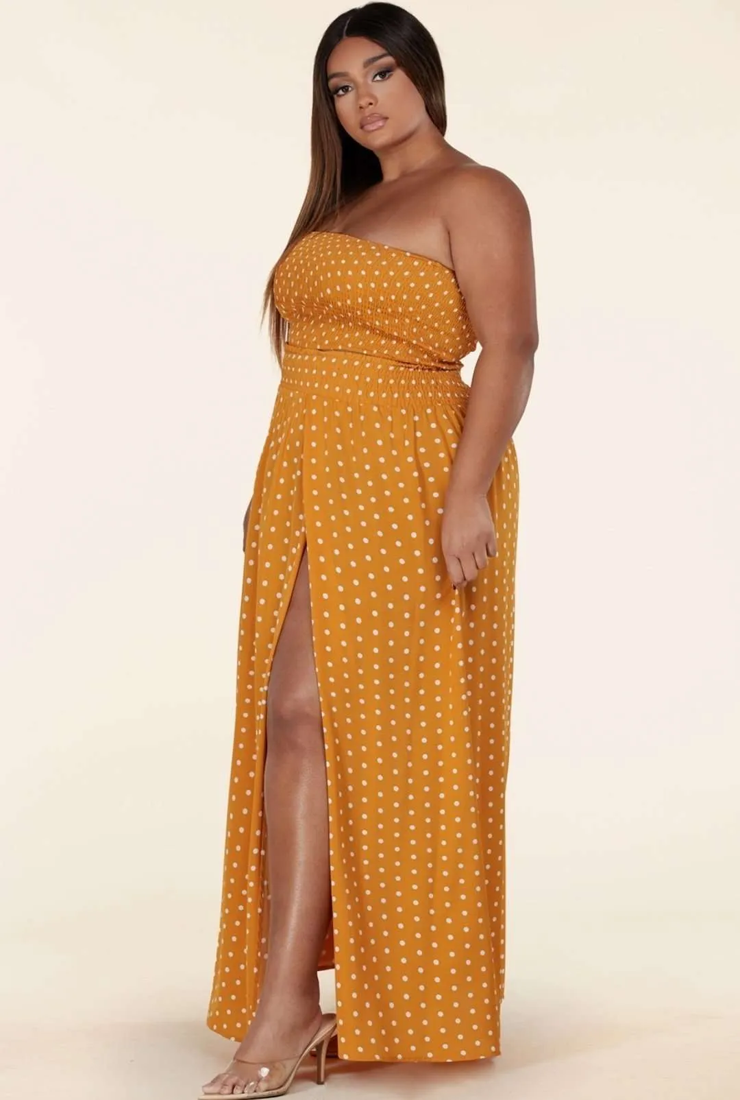 Fasheabe Polka dot Print Two-Piece Plus Skirt Set