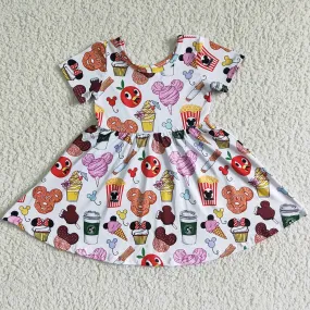 Fashion Girls Dress Cartoon Print Baby Girls Twirl Dresses Wholesale A11-24