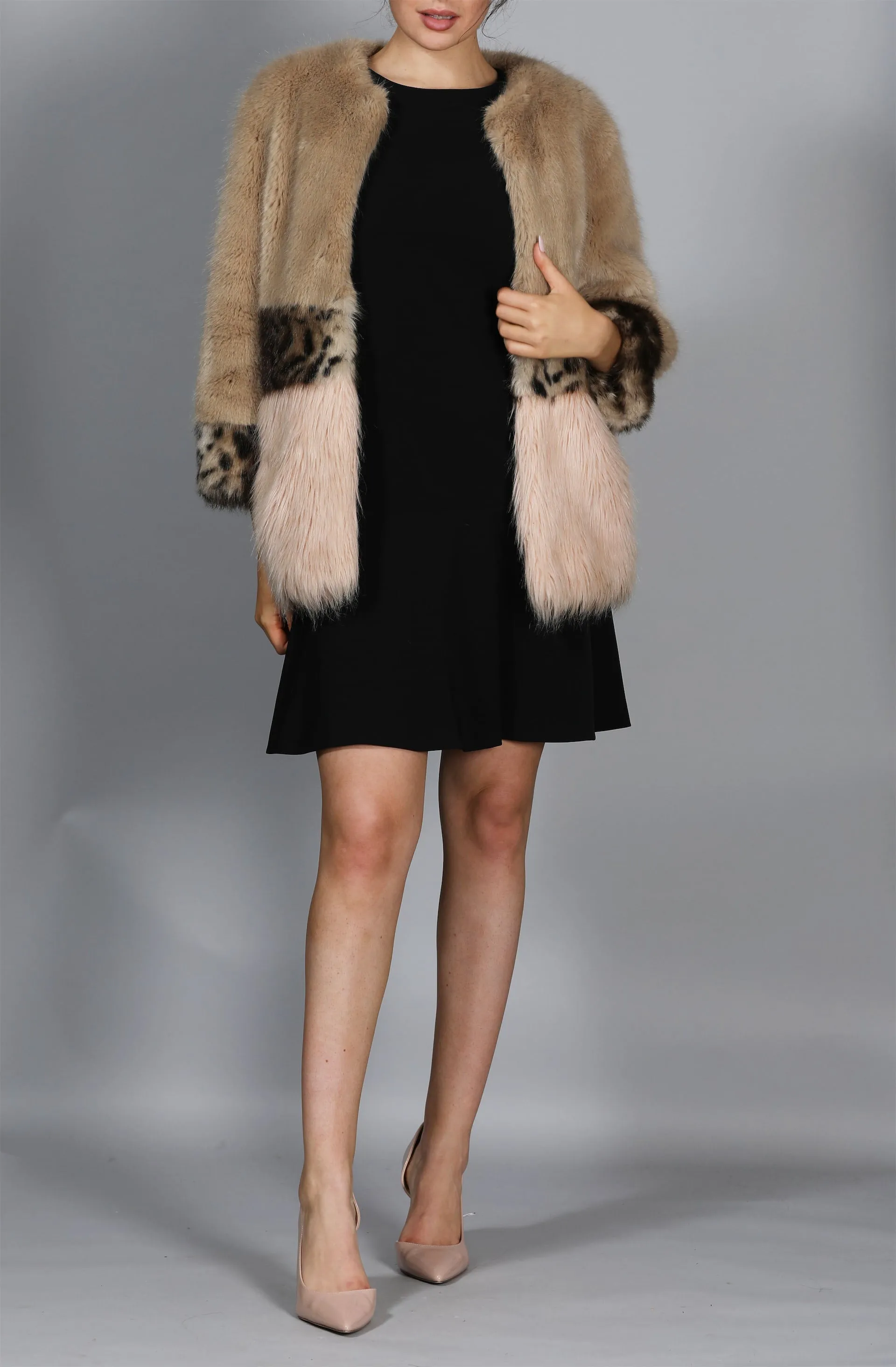 Faux Fur Coat With Leopard Print