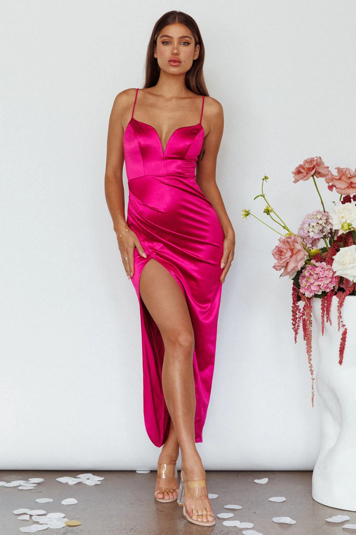 Fayth Split Open Wrap Maxi Dress Fuchsia