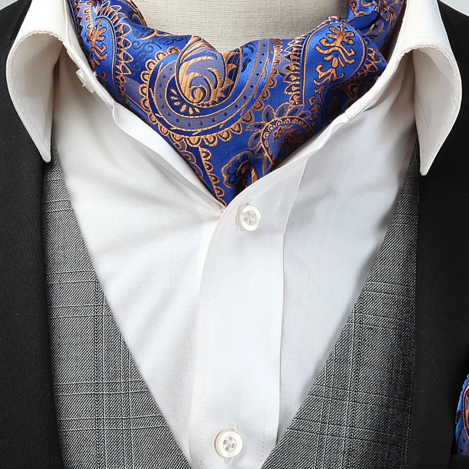 Floral Ascot Cravat Scarf - BLAU/GOLD