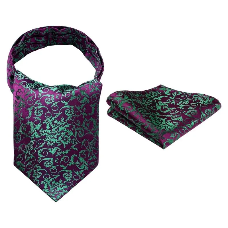 Floral Paisley Ascot Cravat Scarf - GREEN/PURPLE