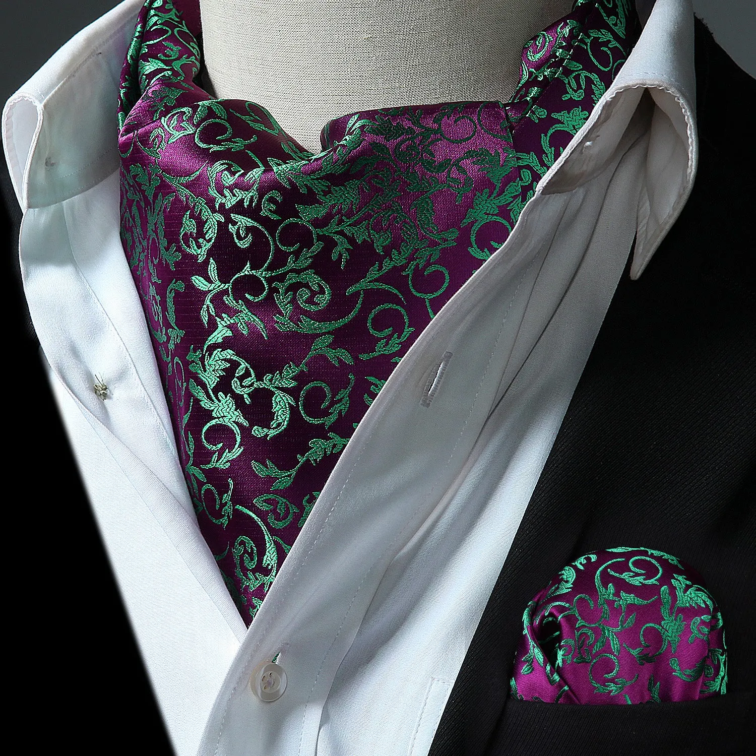 Floral Paisley Ascot Cravat Scarf - GREEN/PURPLE