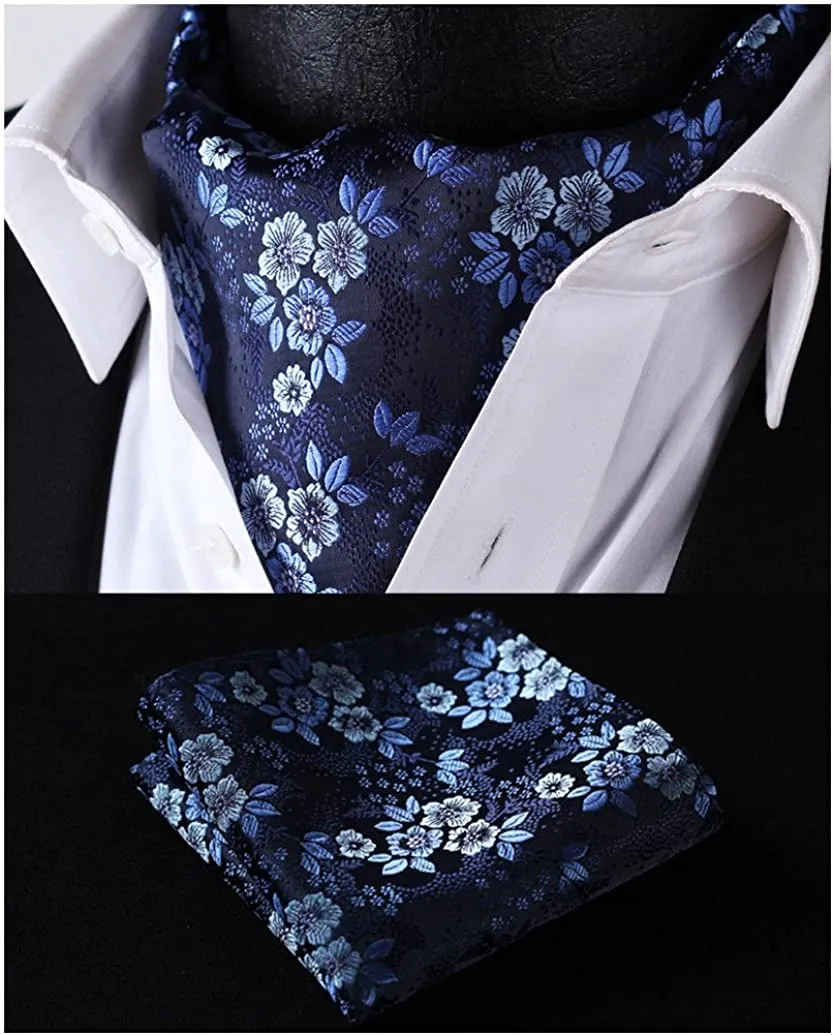 Floral Paisley Ascot Cravat Scarf - NAVY BLUE