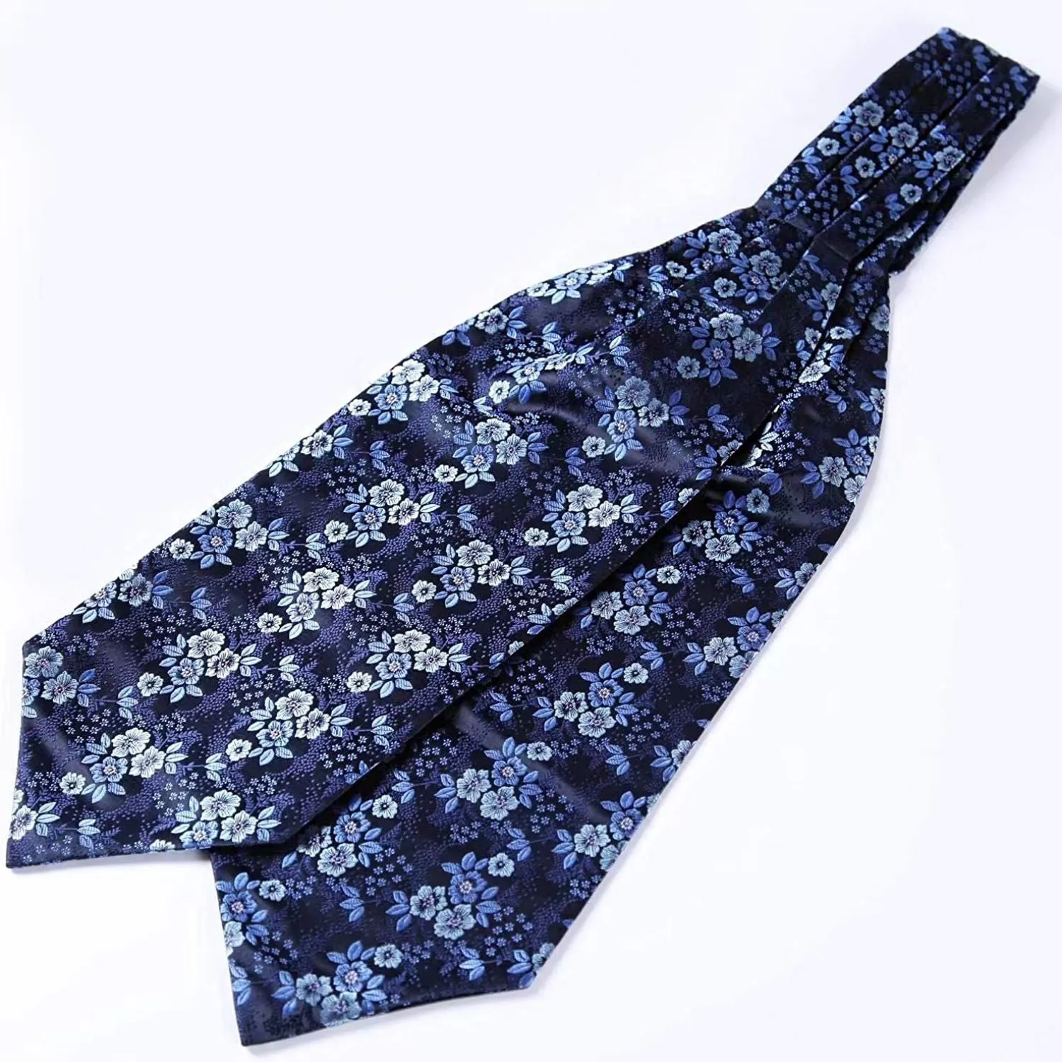 Floral Paisley Ascot Cravat Scarf - NAVY BLUE