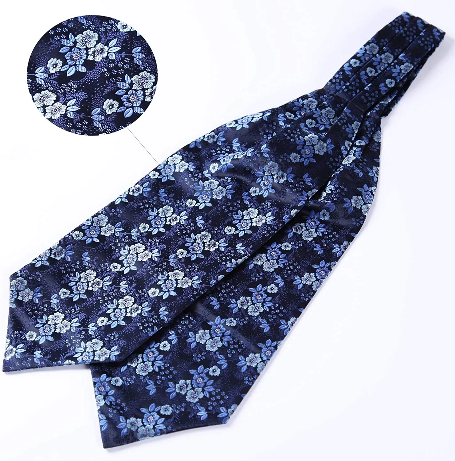 Floral Paisley Ascot Cravat Scarf - NAVY BLUE