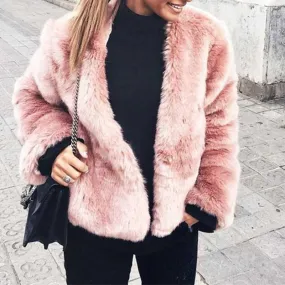 Free Ship Fluffy Mink Pink Faux Fur Coat