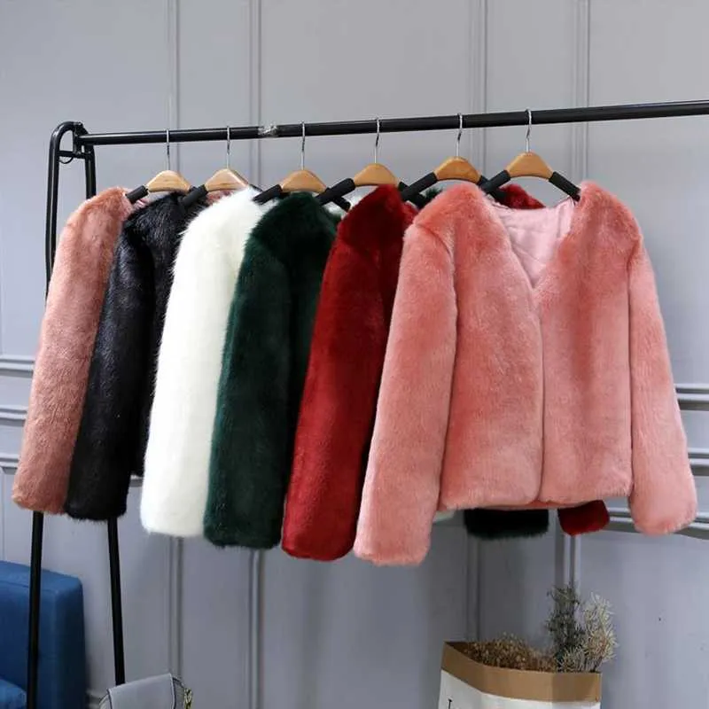 Free Ship Fluffy Mink Pink Faux Fur Coat