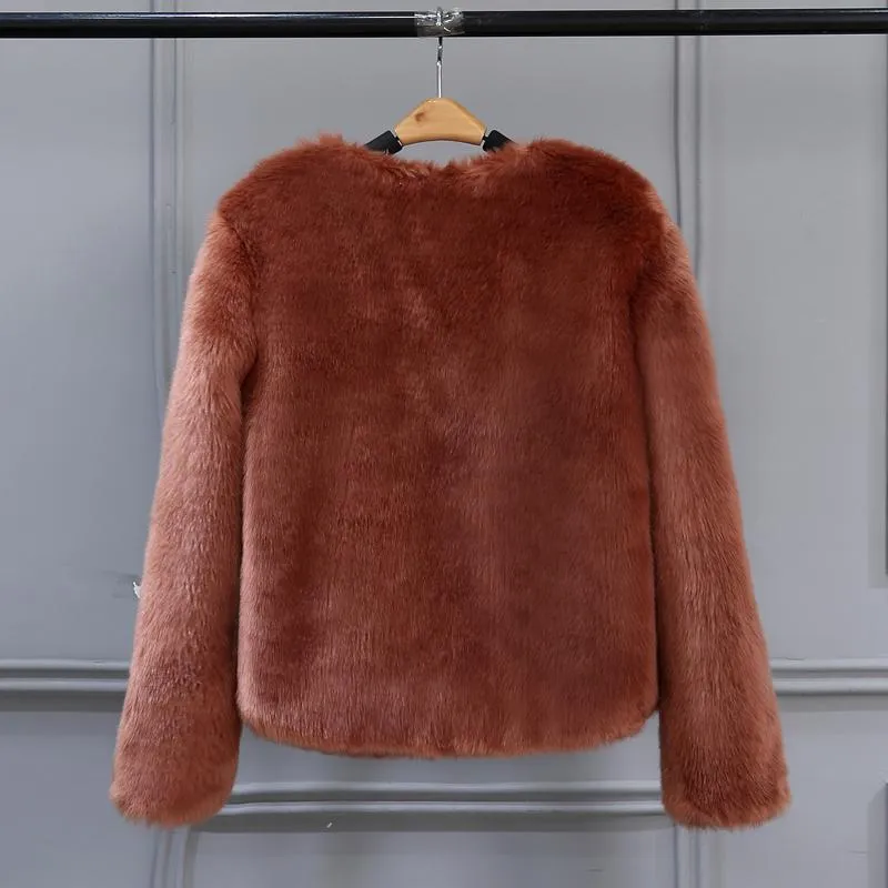 Free Ship Fluffy Mink Pink Faux Fur Coat