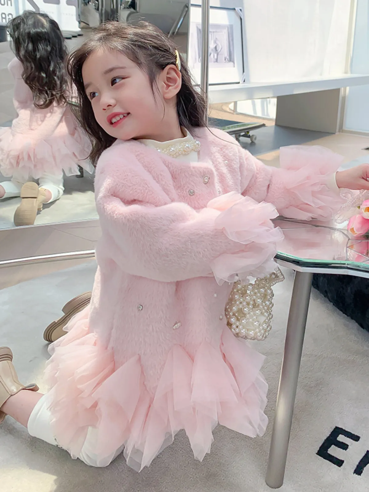 Frosty and Fabulous Tulle Hem Furry Jacket