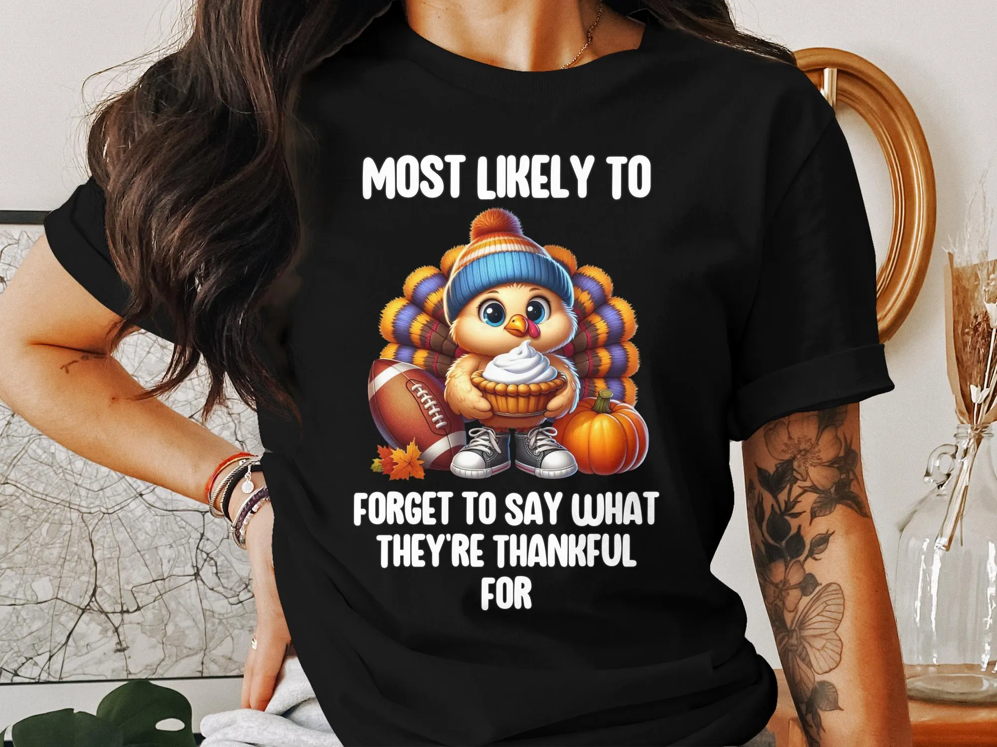 Funny Thanksgiving Turkey T-Shirt, Most Likely To Forget To Say Thankful, Cute Holiday Shirt, Fall Festive Tee, Family Outfit