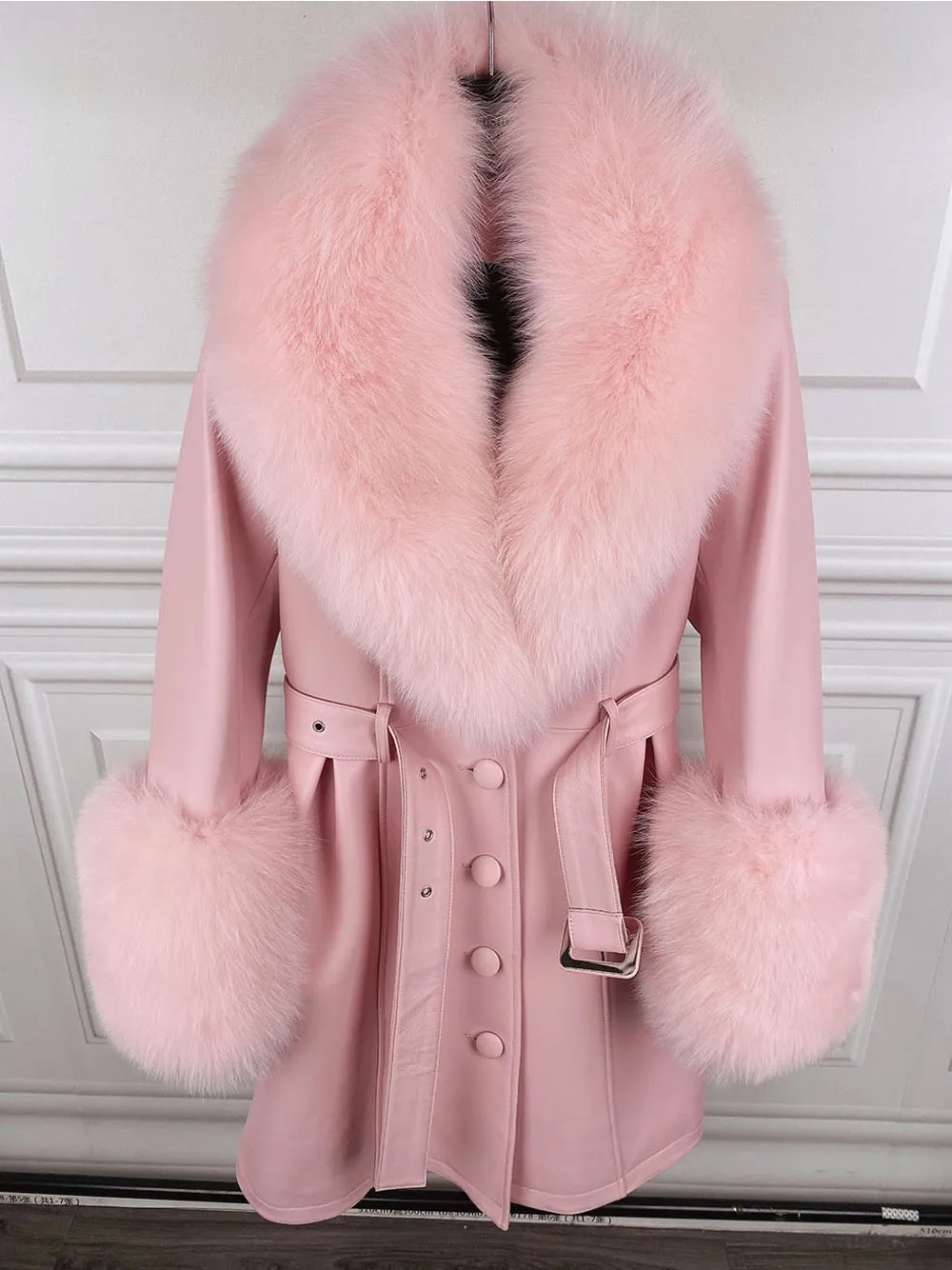 Fur Foxy Leather Coat in Light Pink