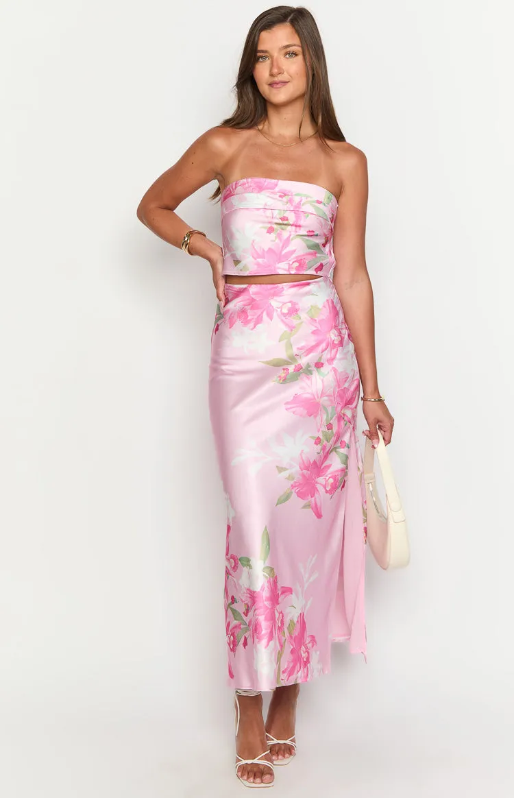 Genevieve Pink Floral Print Maxi Skirt