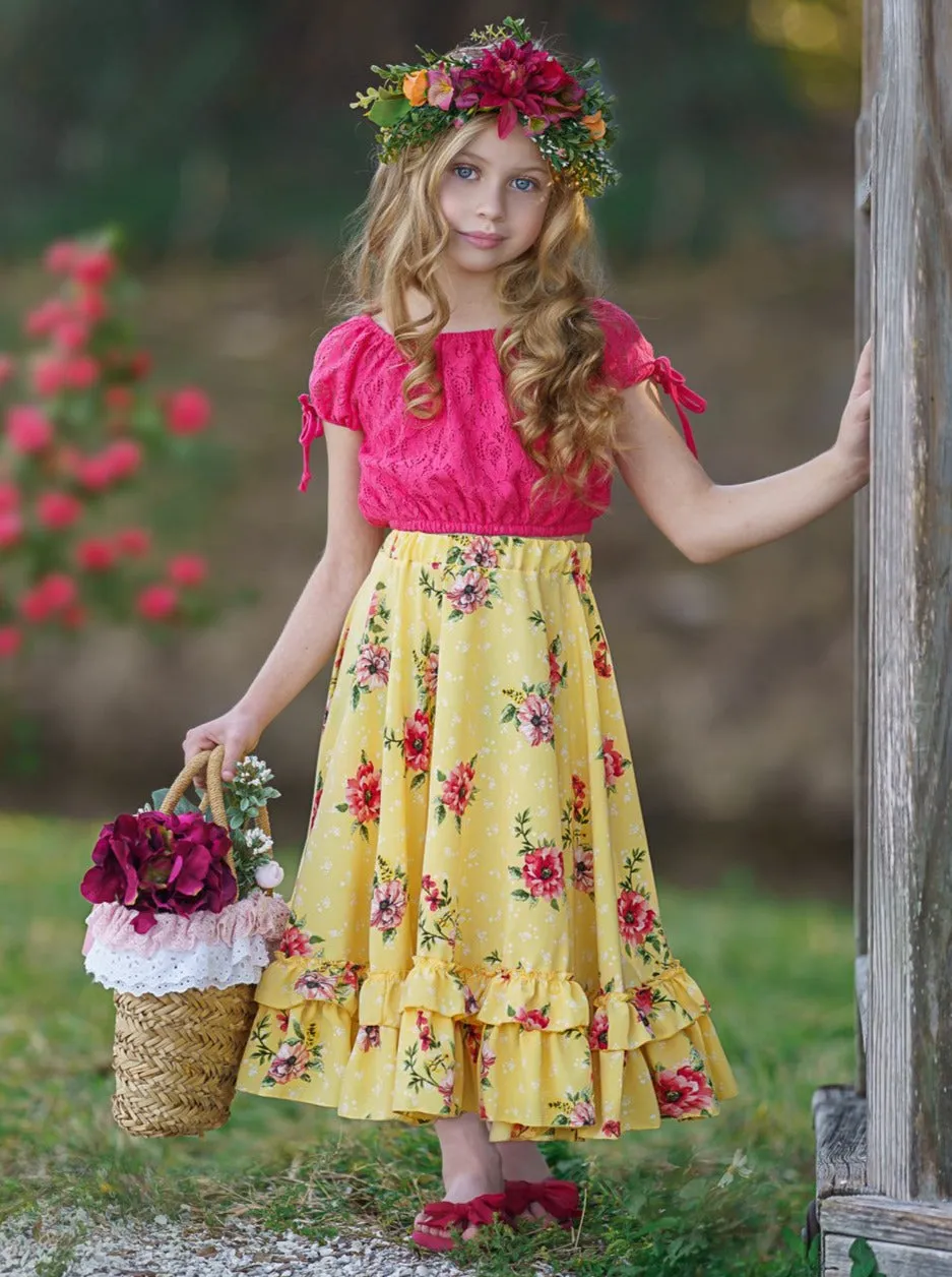 Girls Bring On Spring Boho Top and Maxi Skirt Set