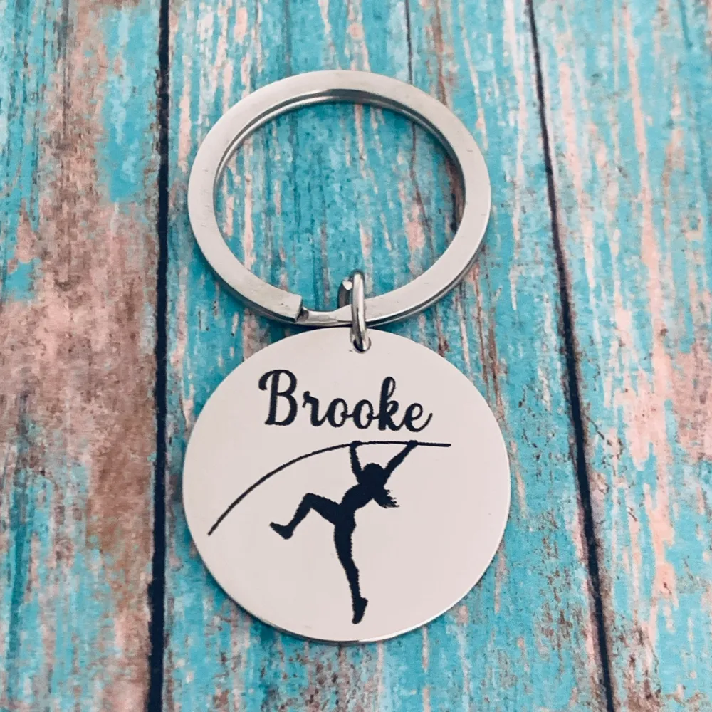 Girls Pole Vault Engraved Keychain