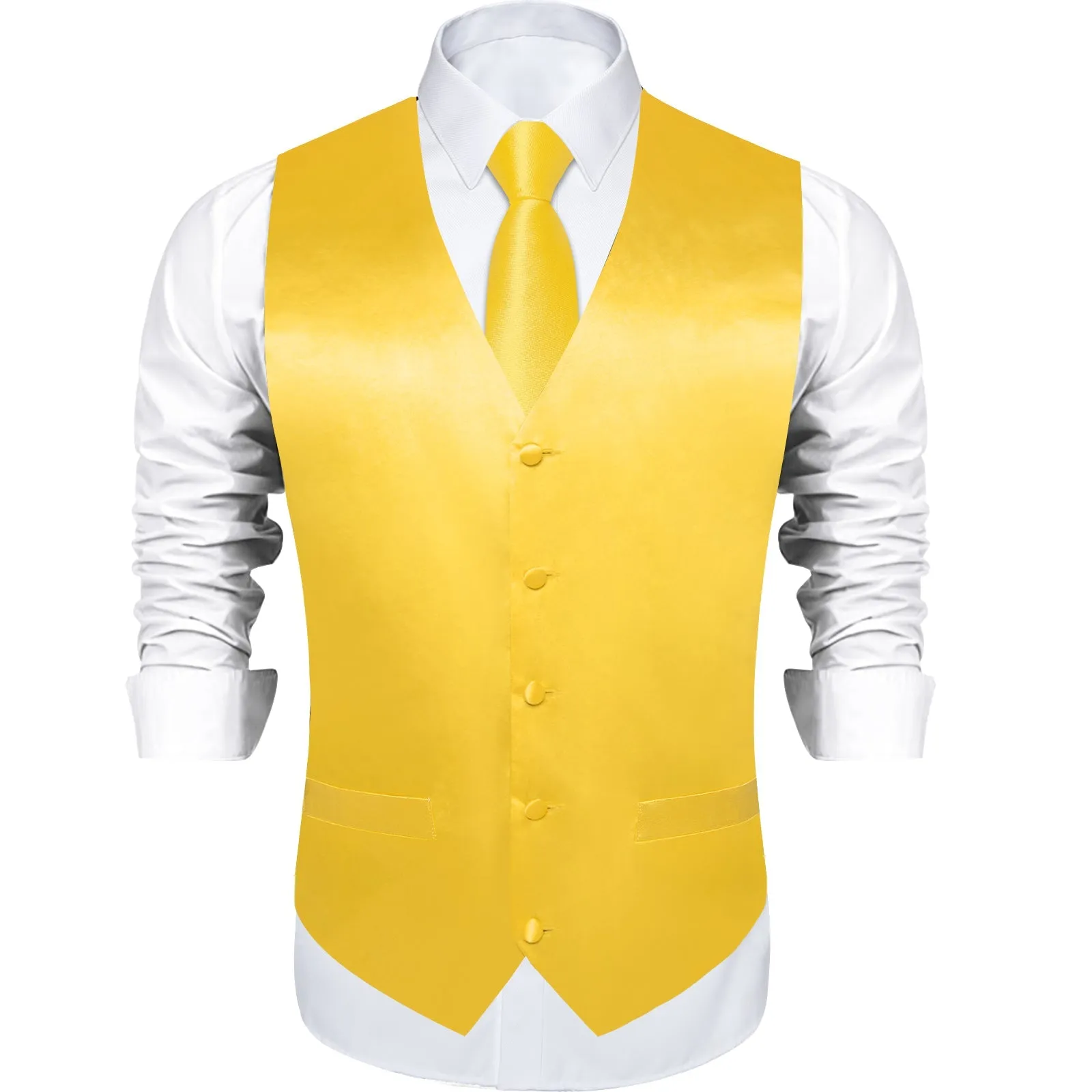 Gloss Butter Yellow Solid Vest for Men Men's Vest Tie Set