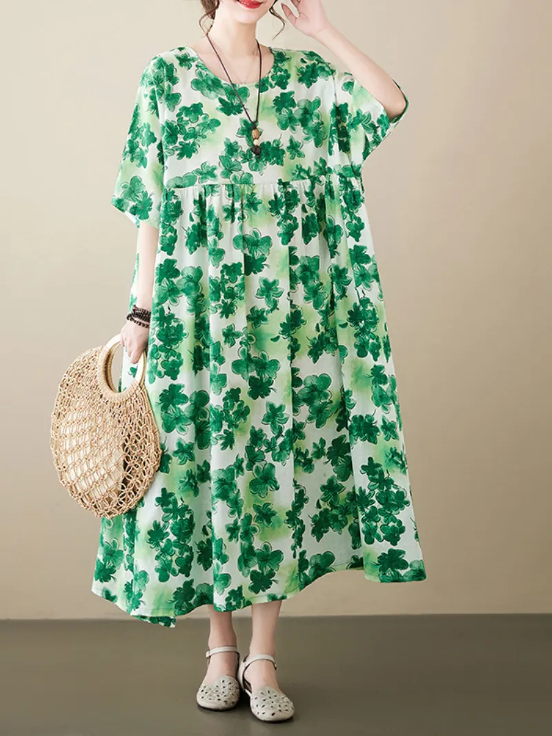 Goodthreads Floral Print Round Neck Smock Dress