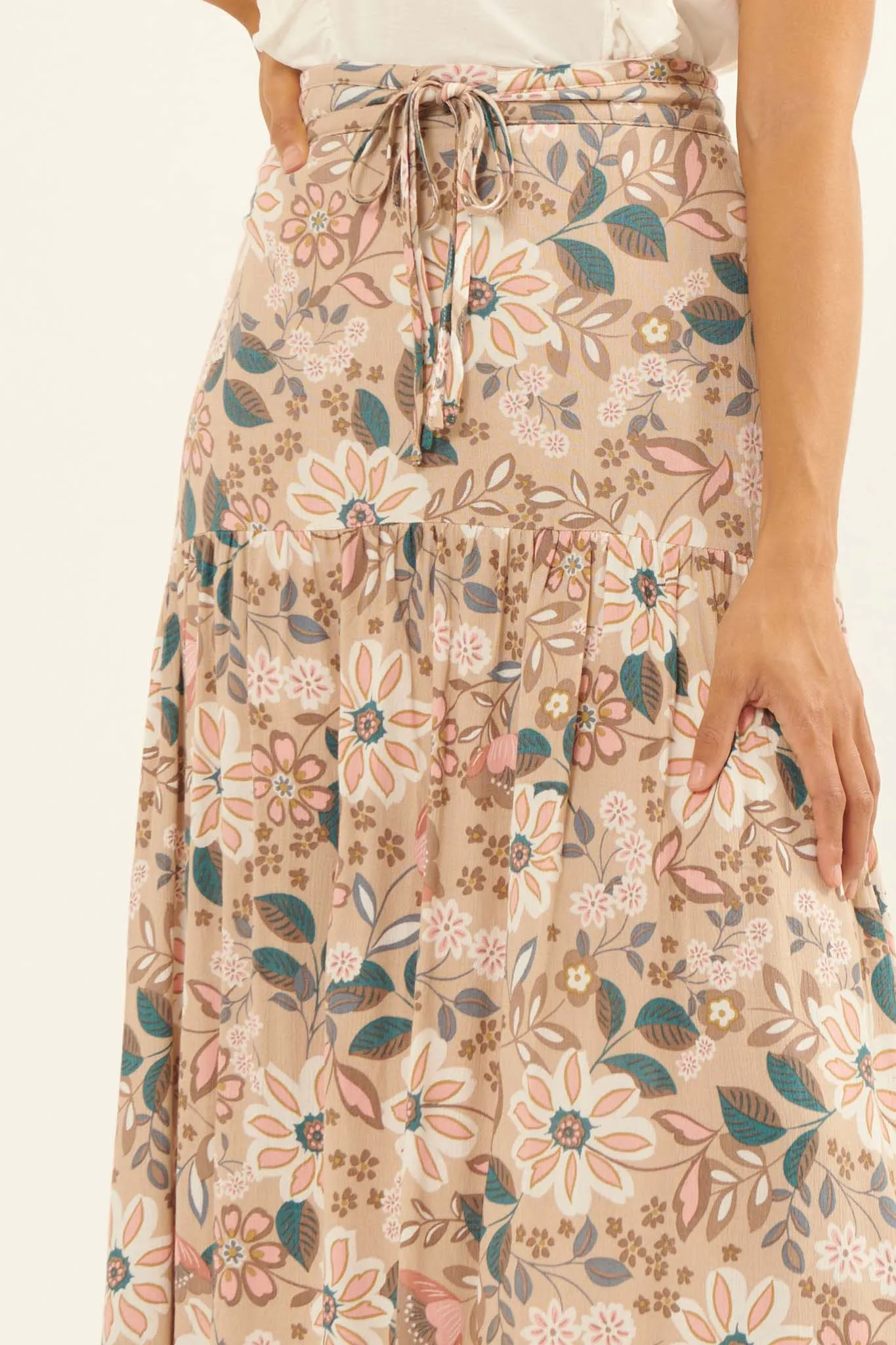 Gorgeous Garden Floral Drawstring Maxi Skirt