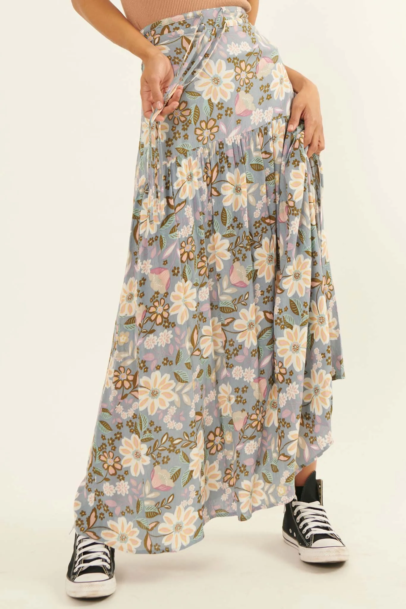 Gorgeous Garden Floral Drawstring Maxi Skirt